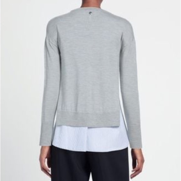 ESCADA Sport Two in One Vapour Gray Wool Sweater Blue Striped Side Split Medium - Picture 2 of 12
